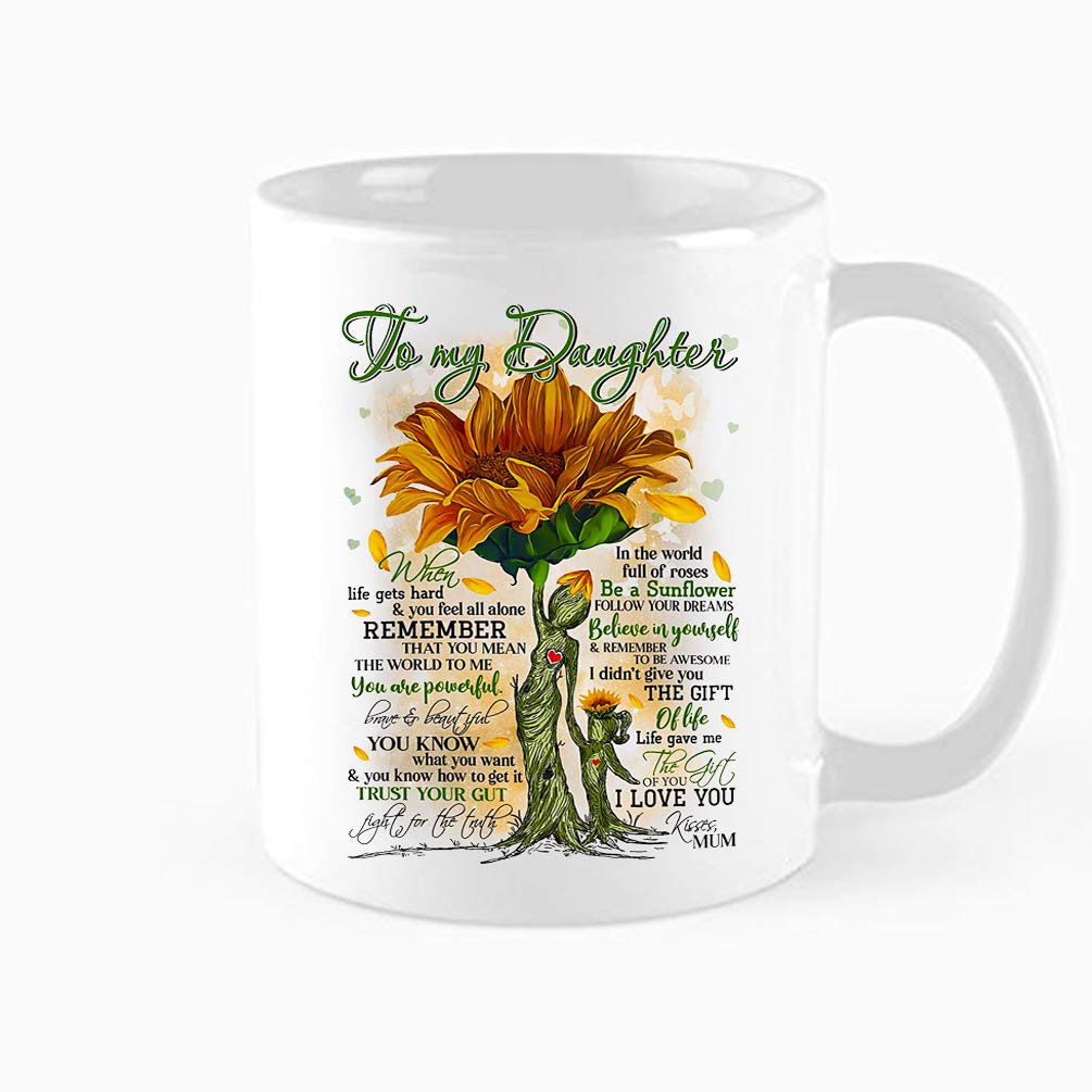 Funny Sunflower Coffee Mug, To My Daughter Gift, gifts to daughter from mom, You Are Powerful Brave & Beautiful Cup, For Your Little Girl Birthday, mother's day, christmas gift, 11 oz Novelty Mug
