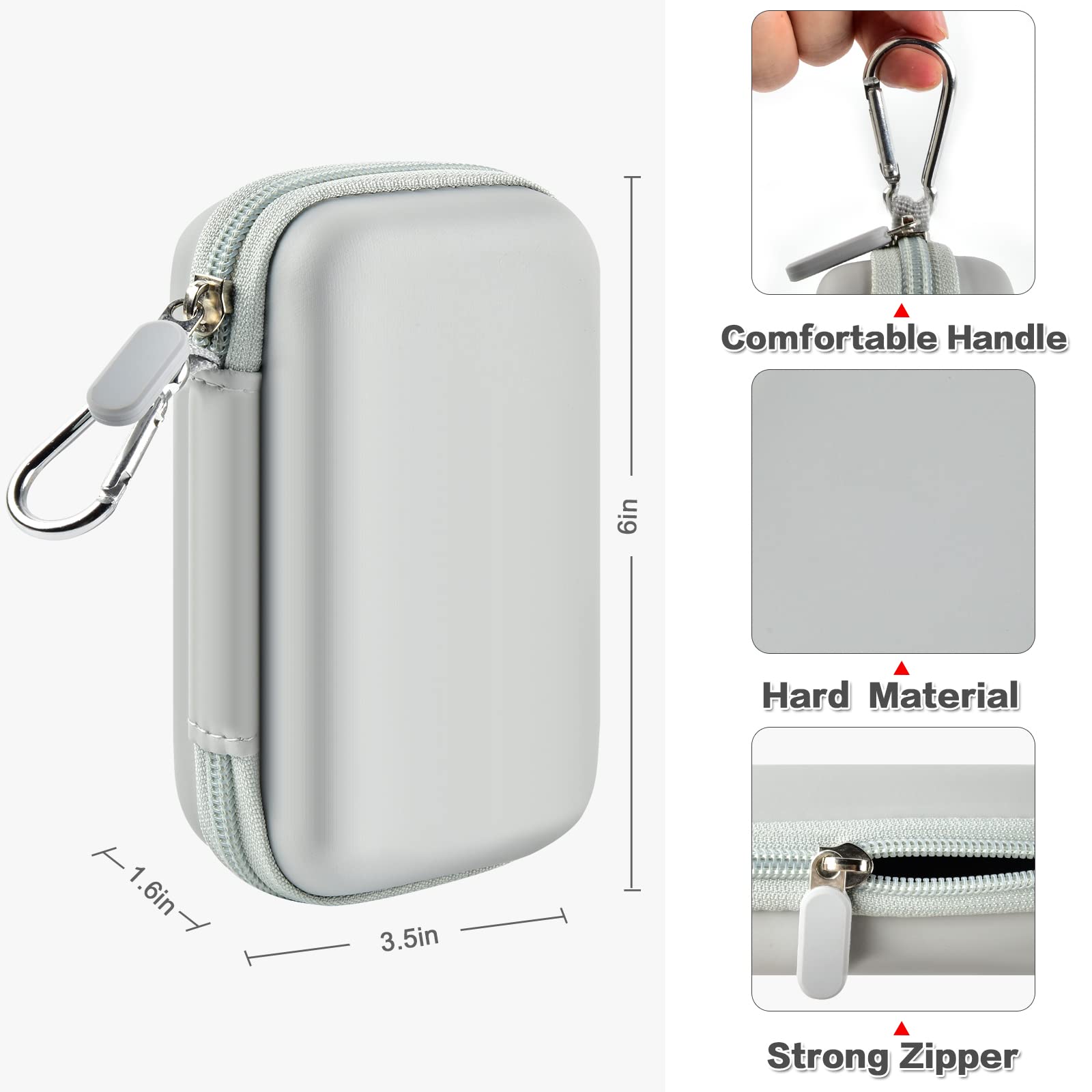 Case Compatible with Samsung T7/ T7 Touch Portable SSD 1TB 2TB 500GB USB 3.2 External Solid State Drive, Travel Carrying Storage Organizer Fits for USB Cables and More Accessories (Grey) - Detailed View