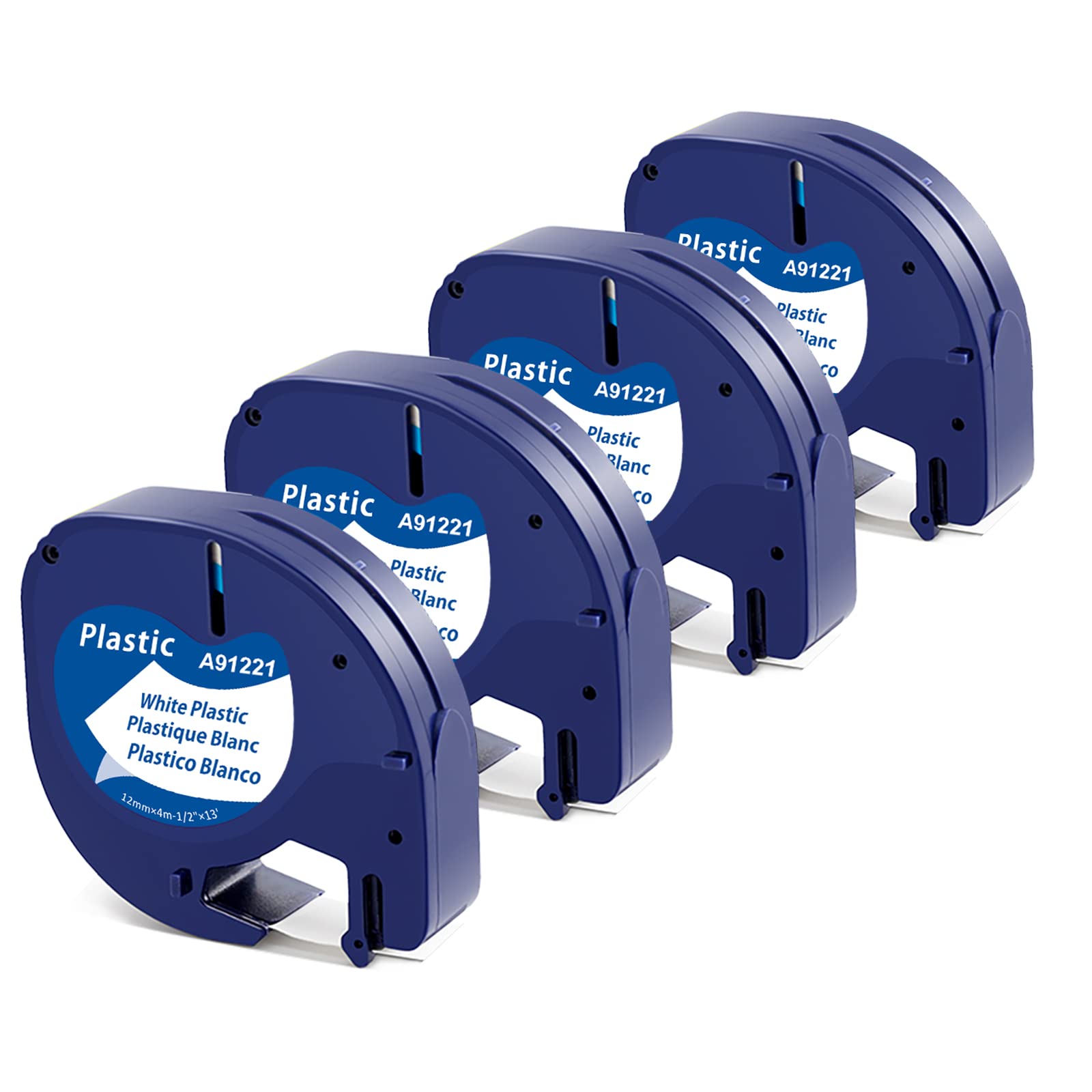 MarkField 4 x Compatible with Dymo Letratag Label Tape, Compatible Dymo Letratag 12 mm x 4 m Plastic Bands for LT-100H LT-100T XR XM 2000 Plus 200B, Black on White, 91201 S0721610