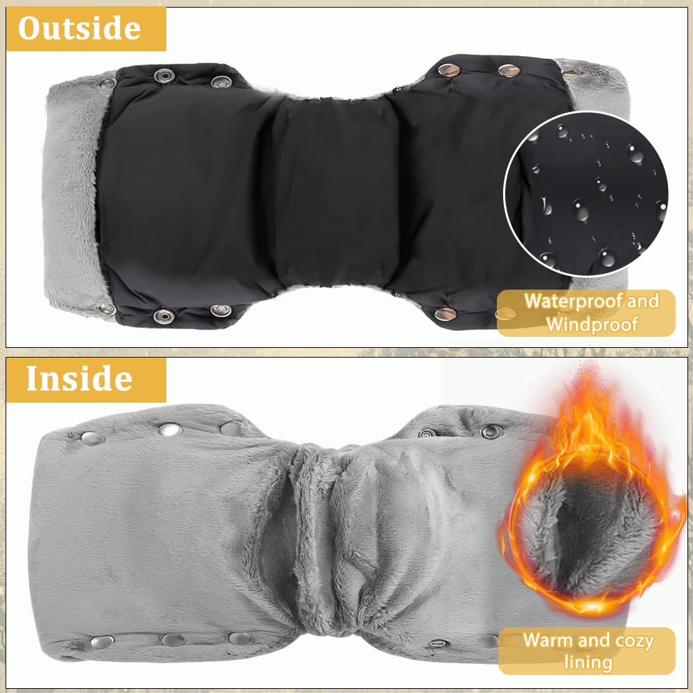 Moufles de Poussette - Fixation par Boutons-Pression - Lavable en Machine - Imperméable et Coupe-Vent - Doublure Polaire Ultra-Chaude