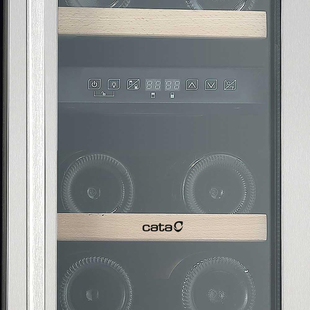 Cata Vinoteca VI 30117X, No Frost de Encastre, Capacidad 17 Botellas, Ancho 15 cm, Control Electrónico, Panel Touch, LED, Puerta Reversible, Gran Potencia 80W, Color Gris Inoxidable