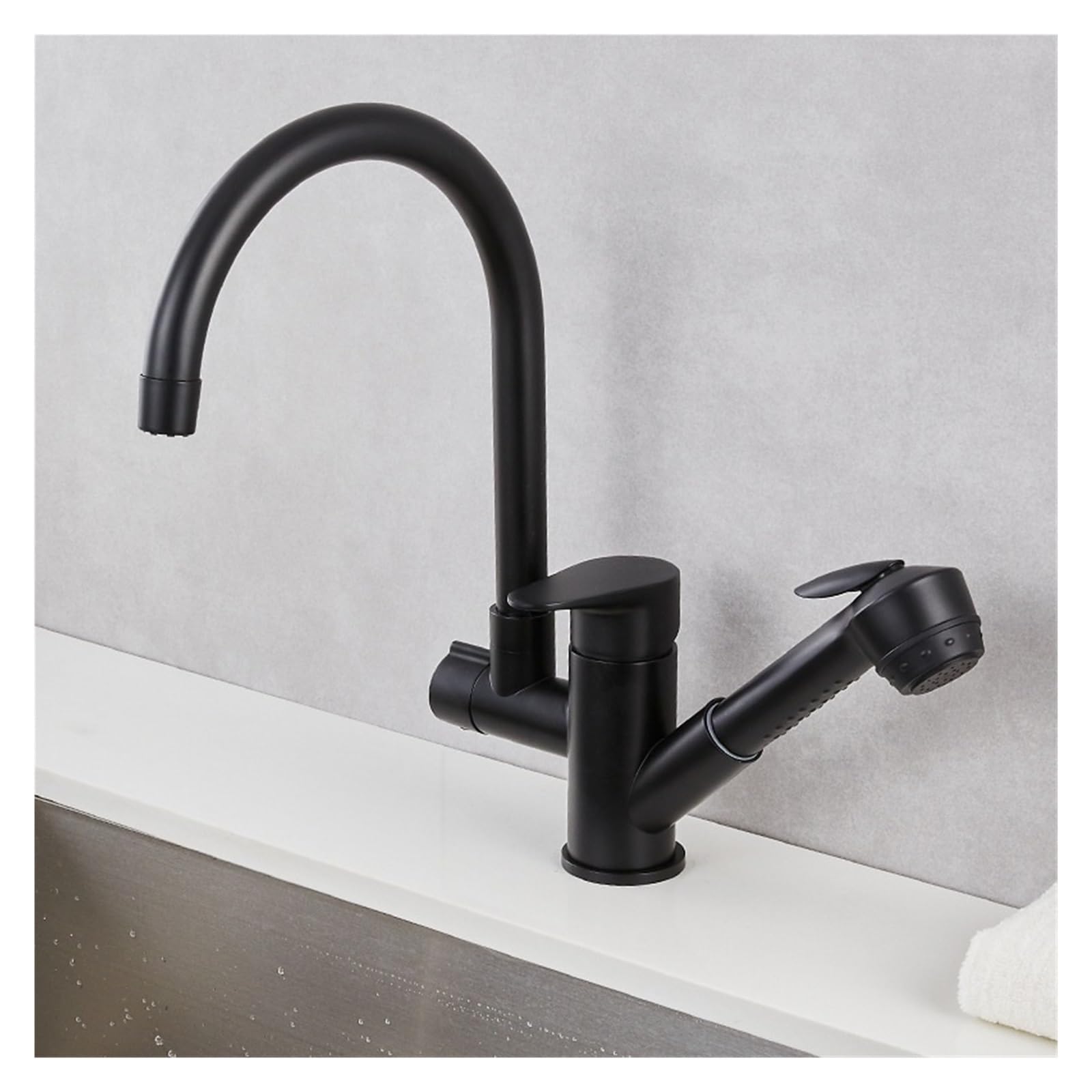 Robinet extractible de cuisine en cuivre avec douchette ABS et flexibles 60cm