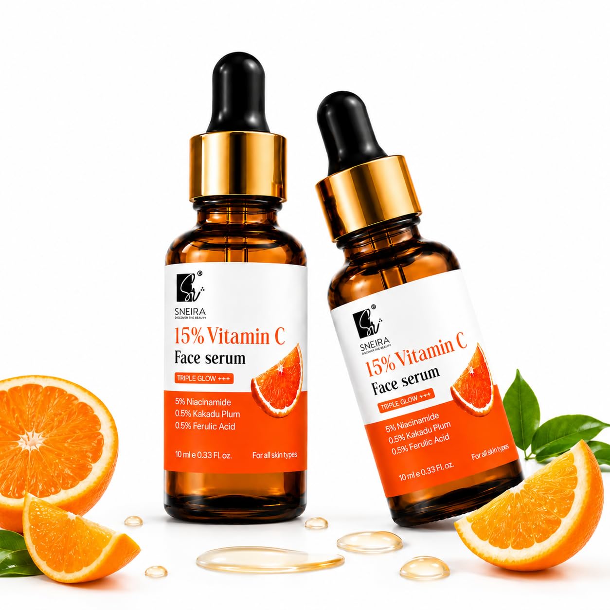 SNEIRA 15% Vitamin C Face Serum with Niacinamide, Kakadu Plum & Ferulic Acid | Facial Serum for Dull & Uneven-Looking Skin | Lightweight Daily Skincare for Women & Men – 20ml