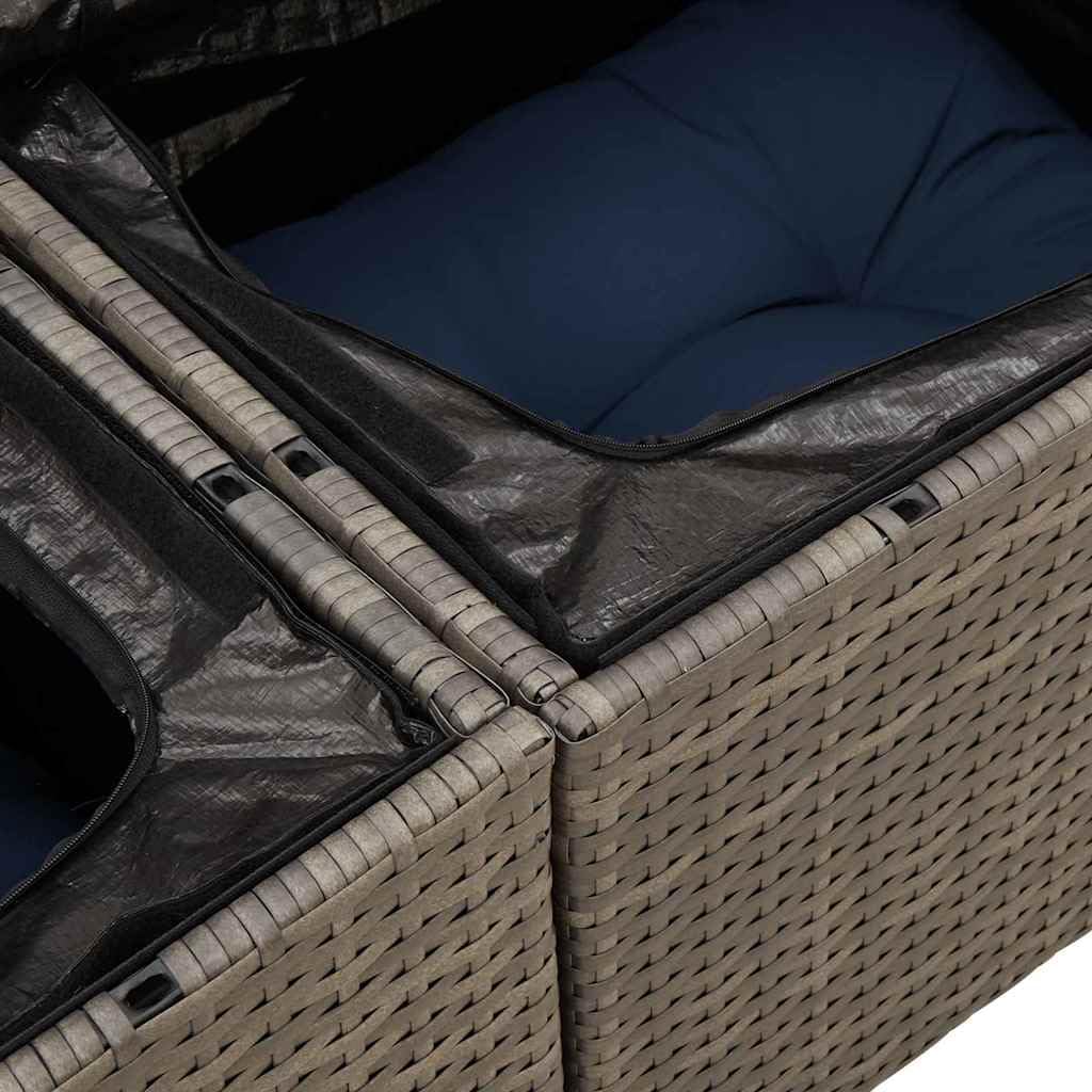 Set Divano da Giardino 9 Pezzi Modulare Polyrattan Grigio Blu Navy con Cuscini Coperta Impermeabile Resistente UV per Terrazza Esterno Salotto