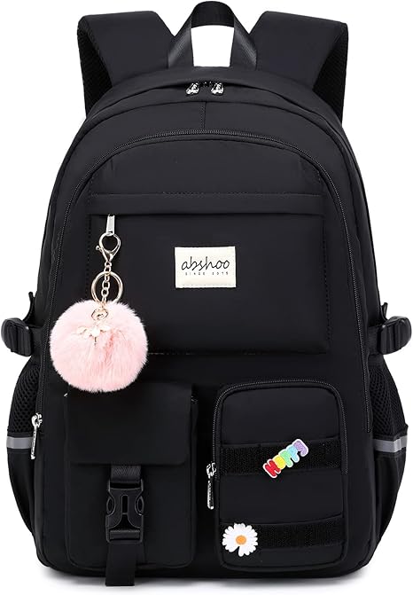 Big Student Laptop Backpack For College Women Middle High School Teen Girls Bookbag Travel Daypack (Black)