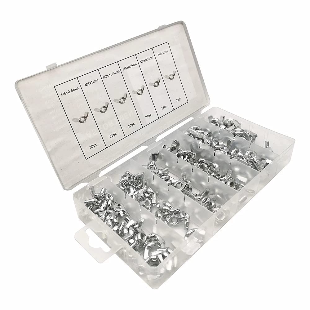 Gueenky 100 Stycken Vingskruvar, Set, M3-M12 Vingmuttrar, Rostfritt