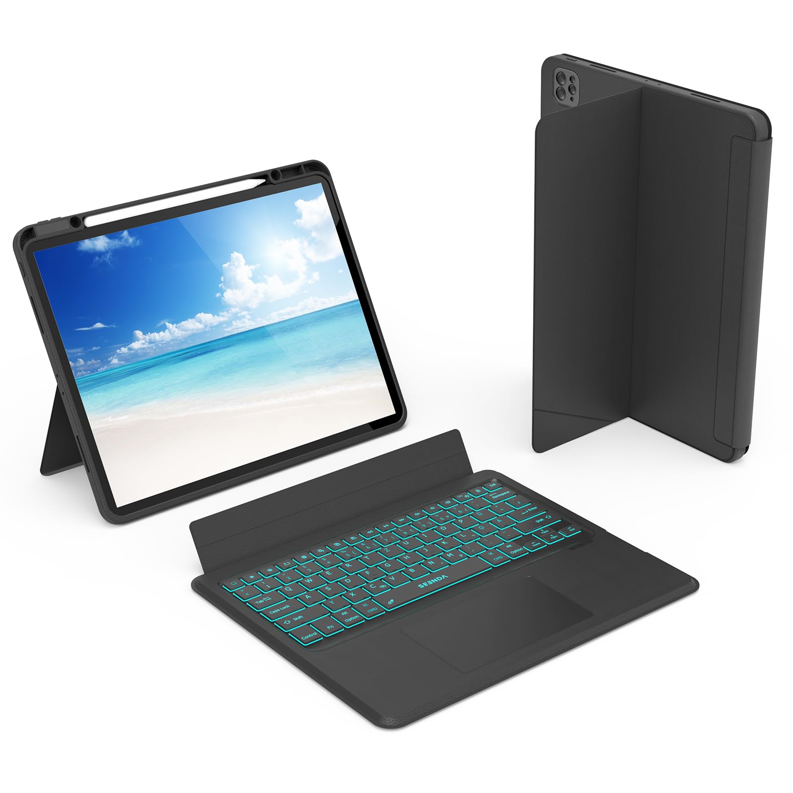 seenda iPad Pro 12.9 inch 2022 Case with Keyboard, Backlit Keyboard with Multi-Touch Trackpad for 12.9-inch iPad Pro - 6th/5th/4th/3rd Gen, Wireless Detachable - with Pencil Holder, Black
