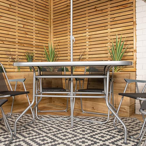 Samuel ALEXANDER 6 Person Garden Furniture Patio Set Table, 6 Chairs & Parasol with Black Glass - Image 4