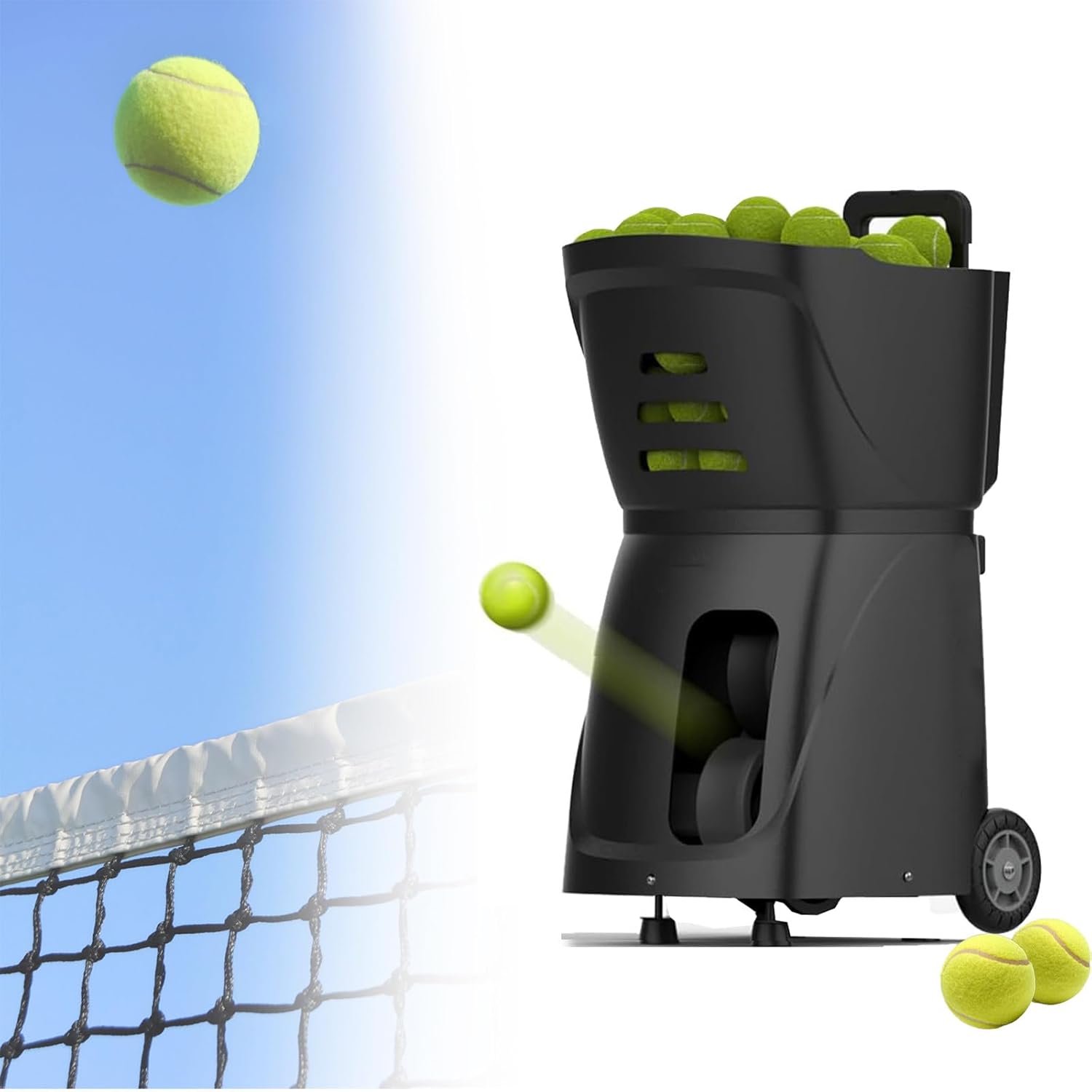 Tennis Ball Machine, Tennis Training Equipment - App-Controlled, 12-75mph, 1.8-8s Feed, 100-Ball, 20 Landing Points, 5H Battery for Beginners-Intermediate