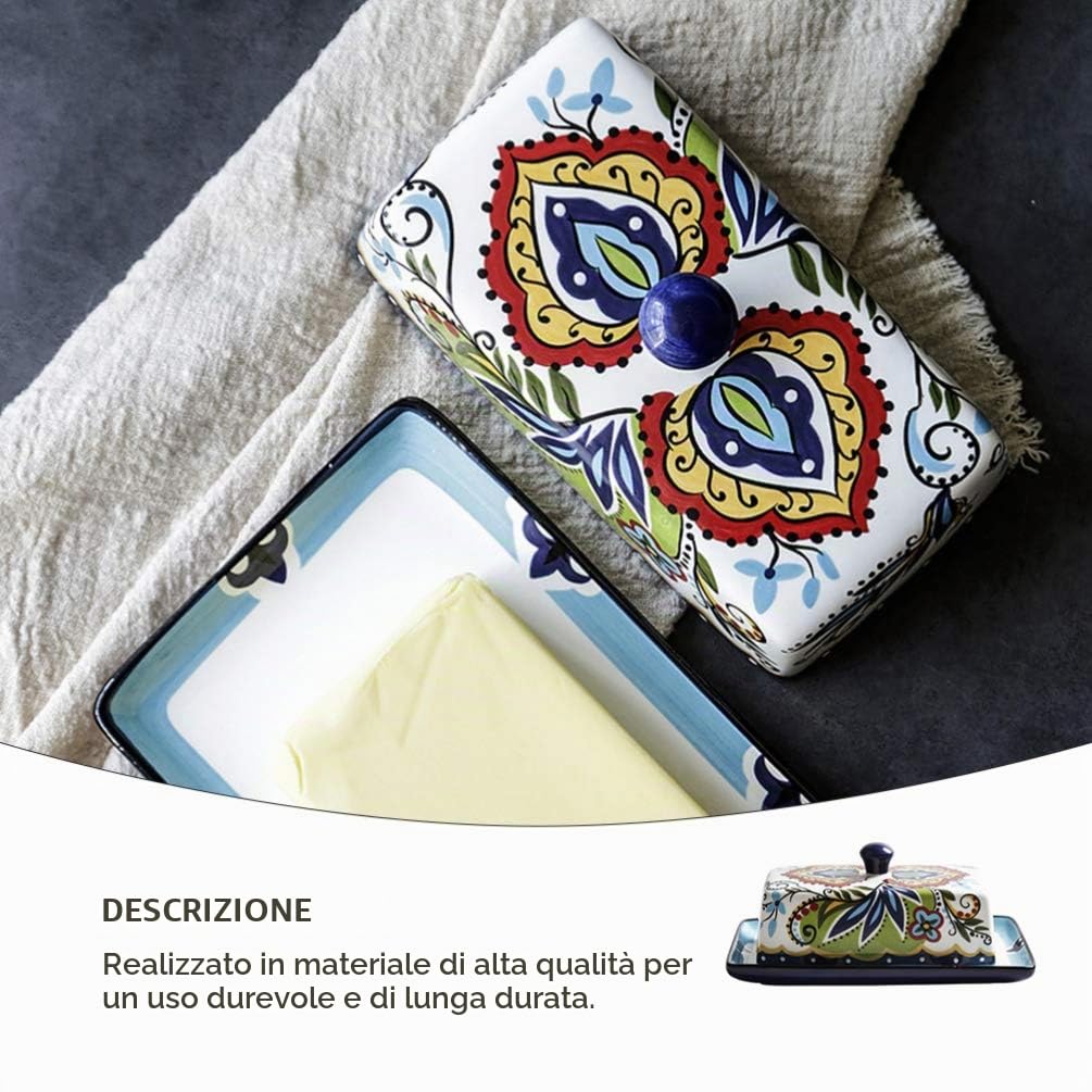HEMOTON Contenitore Per Burro in Ceramica Con Coperchio Decorato a Motivo Floreale Porta Burro Elegante E Funzionale Per Cucina E Tavola