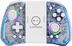 Controle sem Fio para Nintendo Switch Hall Effect Joycon Bluetooth, RGB Azul-Transparente