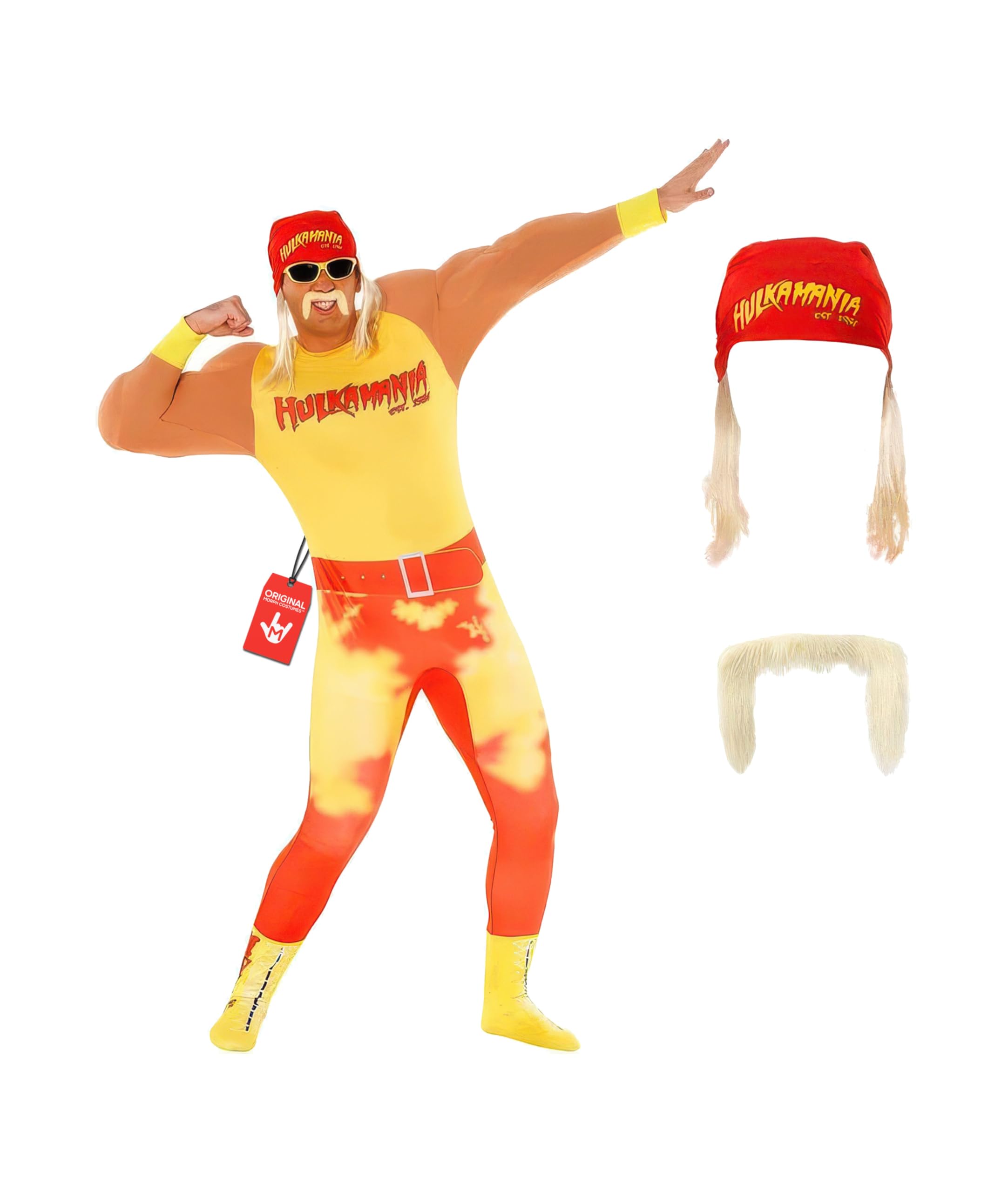 Hulk Hogan Costume, WWE Costume, Hulk Hogan Wrestling Adult Outfit, WWE Wrestling Halloween Outfit with Accessories