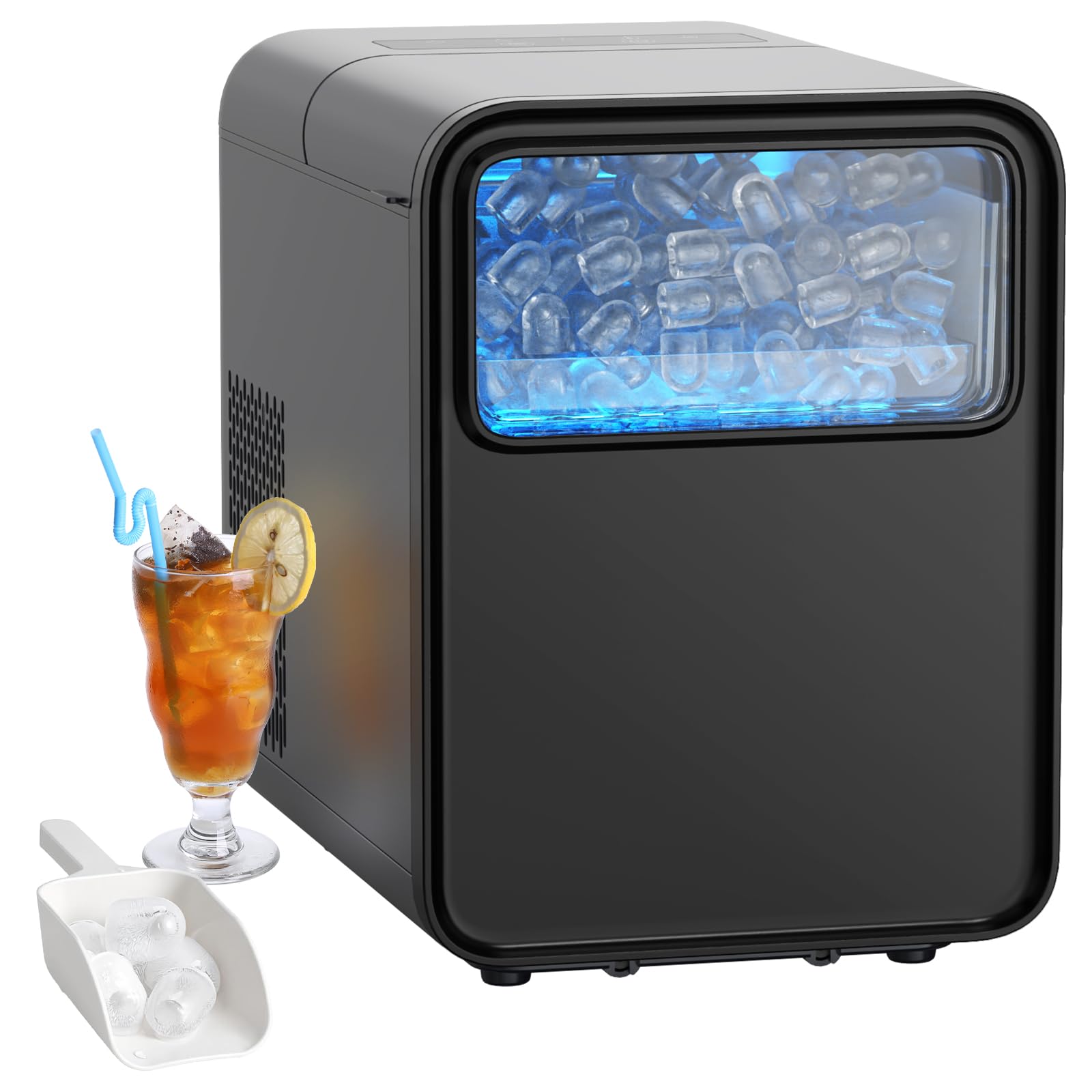 QEXREED Eiswürfelmaschine, 9 Würfel in 6 Minuten fertig, 12KG/24H, Eiswürfelbereiter Ice Cube Maker, Eiswürfelmaschine Klein mit Tragbarem Griff und Korb, 2 Eiswürfel-Größen, Selbstreinigendes