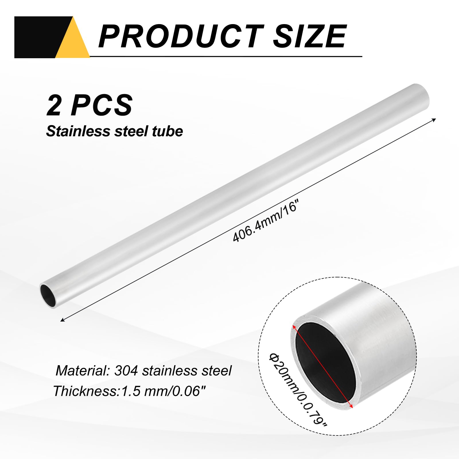 QUARKZMAN 2 Pezzi Tubo In Acciaio Inox 304, 20mm Diametro Esterno 1.5mm Spessore Parete 406.4mm Lunghezza Tubo Rotondo In Metallo Per Macchinari Industriali Decorazione Casa DIY Modelli