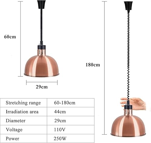 Miniatura 4 de Lámpara de calor para alimentos, calentador de alimentos, lámpara de calor comercial de 250 W, paquete de 2 calentadores de alimentos, calentador de