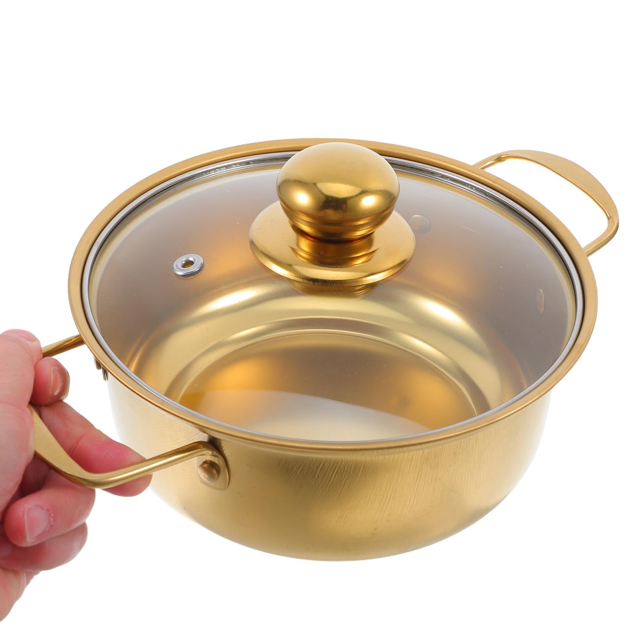 Luxshiny - Olla para sopa (acero inoxidable, con tapa de cristal, pequeña olla de doble asa, compatible con inducción rápida para fideos y sopas
