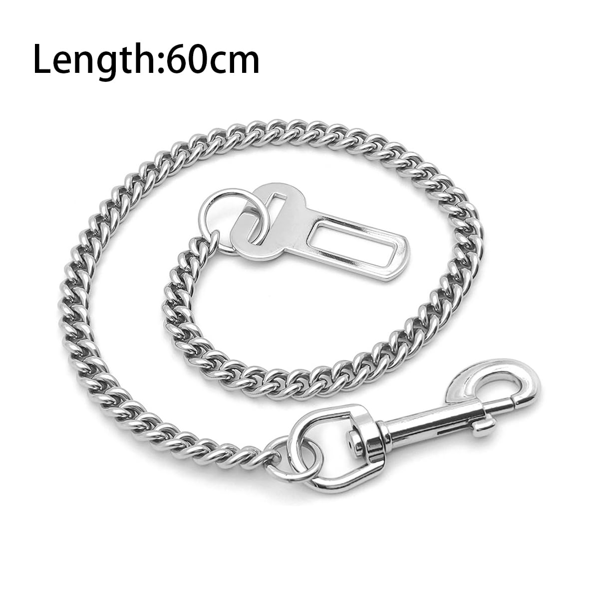 Ceinture de sécurité en chaîne en acier inoxydable 304, convient aux chats, chiens et autres animaux de compagnie, 60 cm, fabriquée en acier inoxydable 304