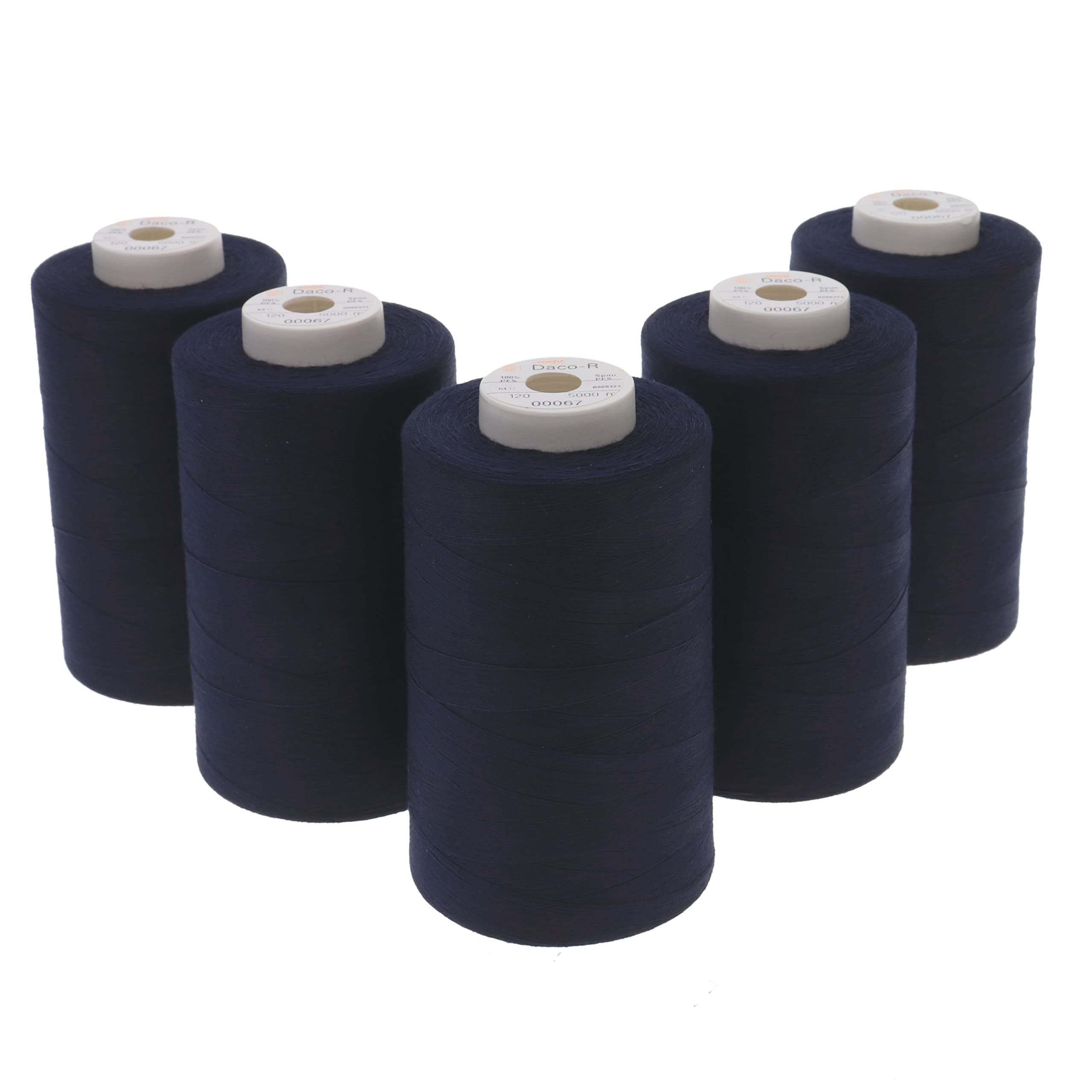 dacor 120 - Confezione di fili per cucito 100% poliestere - 5 coni (5 x 5.000 metri) 0067 - Blu notte