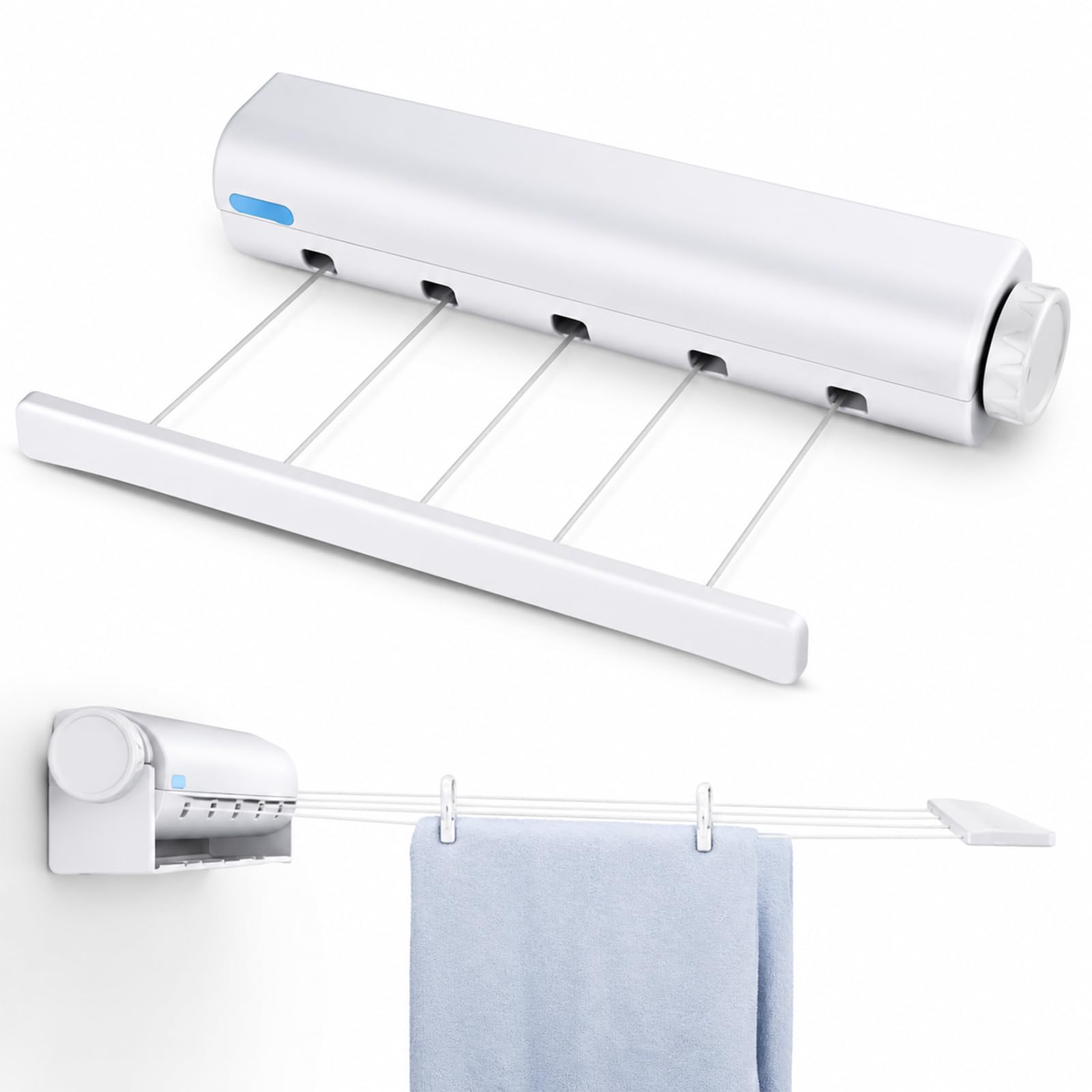LLELEMAMO Retractable Multi-Line Clothesline Dryer, Wall Mounted Indoor Airer (Five roots)