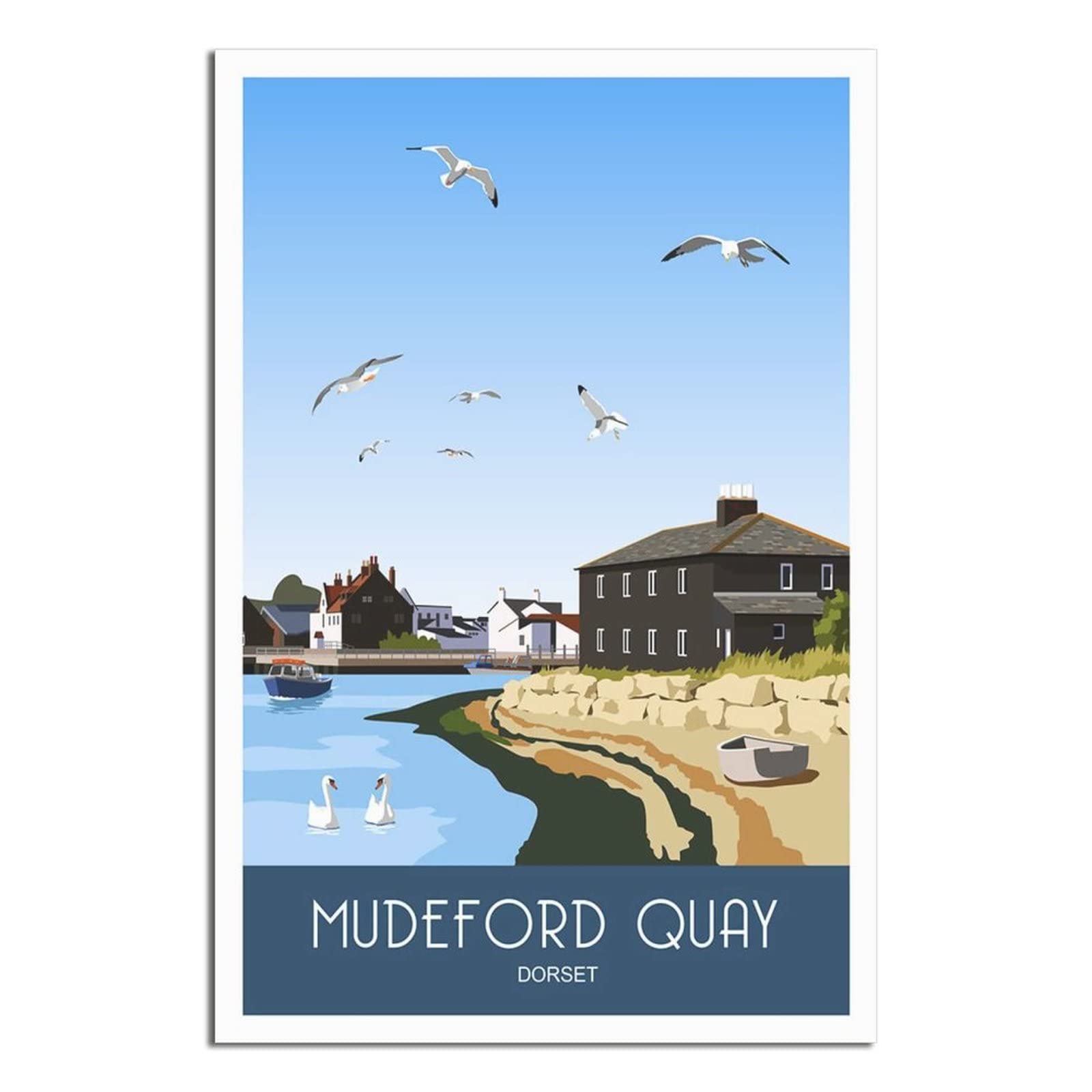 Uejd Unframe-Style Vintage Mudeford Quay Christchurch Dorset Travel Poster Decorative Posters Modern Bedroom Canvas Art Poster Picture Painting Posters Wall Decor Art Gift