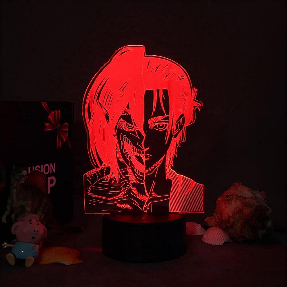 LUOAXA Lampada 3D Notturna Anime Eren Yeager Attack on Titanio LED Luce per Bambini Camera Da Letto Decorazione Eren Jaeger Natale Compleanno Lampada Da Tavolo 7 Colori