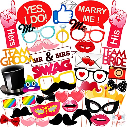 Image of Wobbox All Occasion Indian Family Photo Booth Party Props (18 Pieces) & WOBBOX Wedding Photo Booth Party Props, Marriage Photo Booth Party Props, Wedding Party Props - (32 Piece)