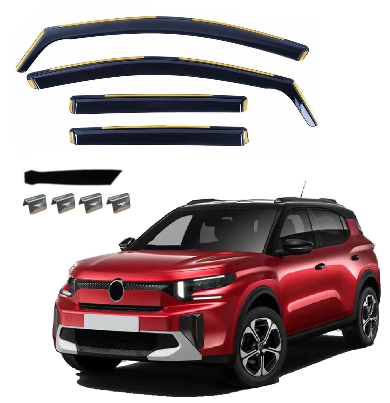 4 szt. Przezroczyste deflektory przeciwdeszczowe do przednich i tylnych szyb samochodowych pasuje do Citroën C3 Aircross II (po 2023 r.)