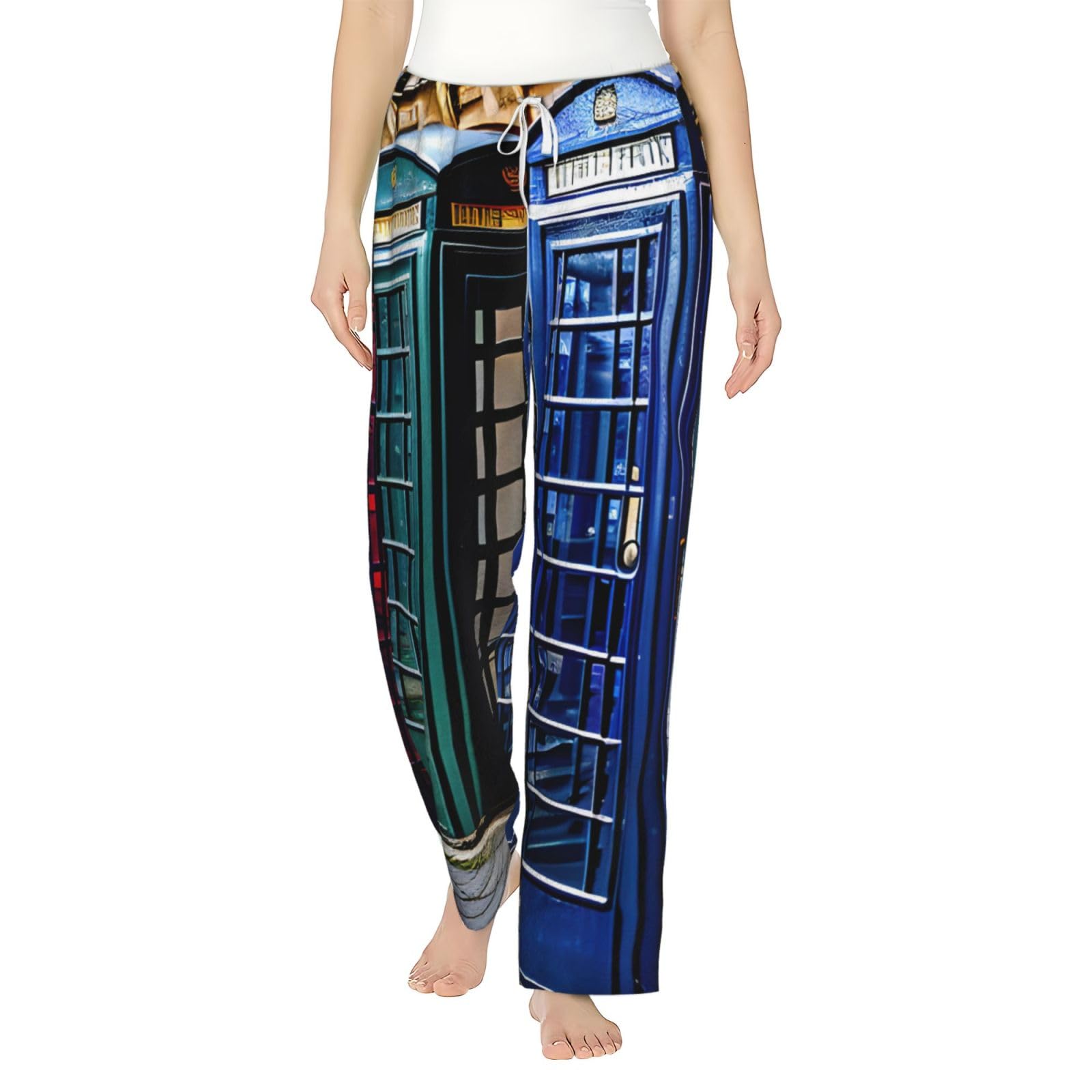 Flanell-Pyjamahose mit britischem Telefonzellen-Druck, warm, bequem, Lounge-Schlafhose für Urlaub, Weihnachten