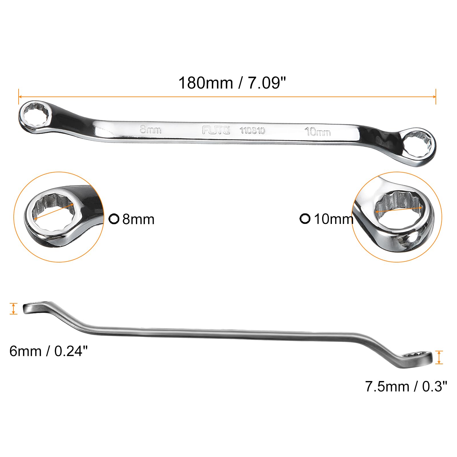 QUARKZMAN 45-stopniowy podwójny klucz oczkowy offsetowy 8 mm x 10 mm metryczny 12-punktowy chromowany lustrzany klucz oczkowy CR-V długi klucz oczkowy jakość przemysłowa klucz oczkowy Torx narzędzie