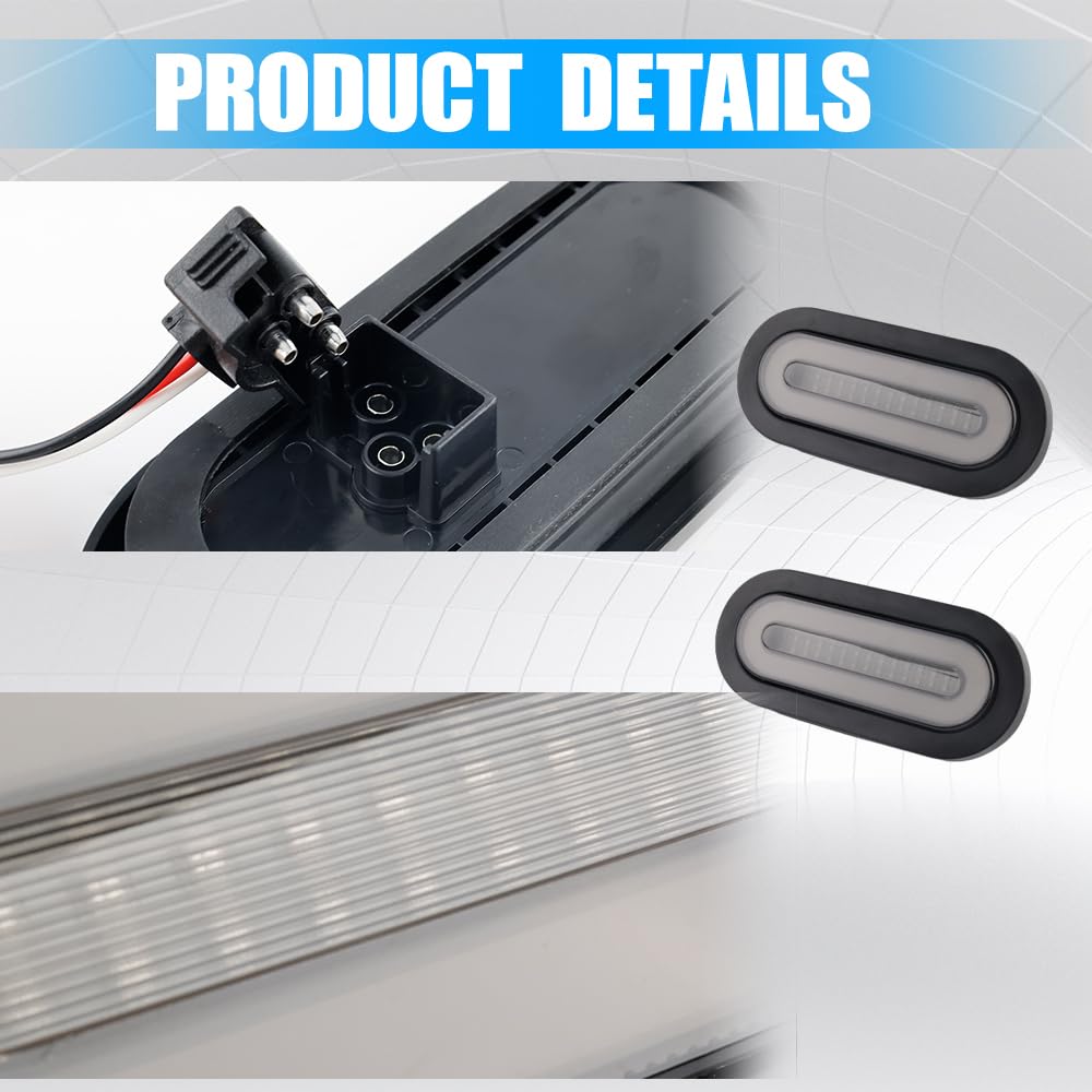 Riloer 2 x bagażnik na przyczepę, 6 cali, czerwony, owalny, 114 LED, zestaw świateł tylnych 12-24 V DC, uniwersalne, kompatybilne z ciężarówkami, przyczepami, traktorami i bagażnikami, szara i