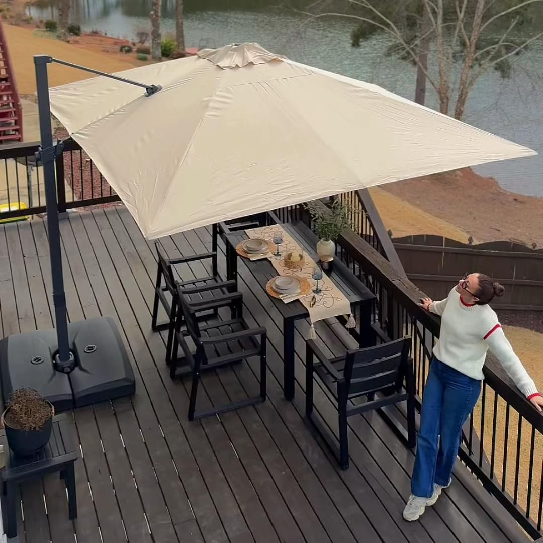 PURPLE LEAF 10' × 13' Patio Cantilever Umbrella Outdoor Rectangle Adjustable Offset Umbrellas with 360-degree Rotation and 8 Heavy Duty Metal Ribs for