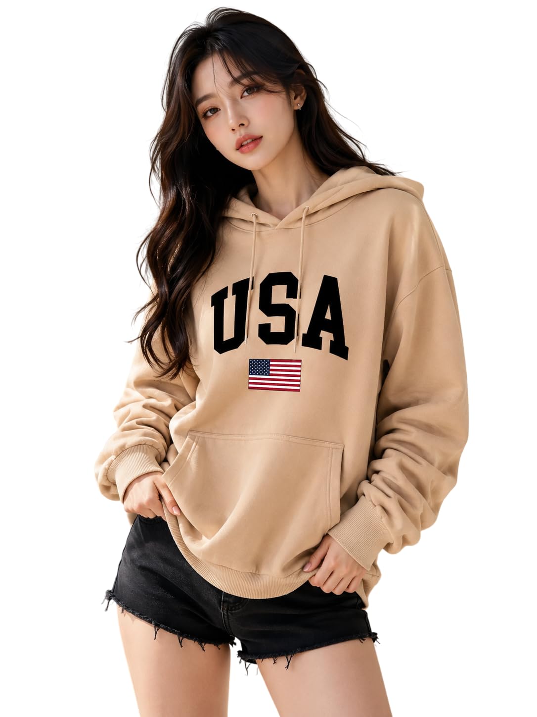 Women's Oversized Hoodie Sweatshirt | Graphic USA Print Hooded Pullover | Long Sleeve Fleece Hoodie with Kangaroo Pocket | Casual Winter Wear-picture-20