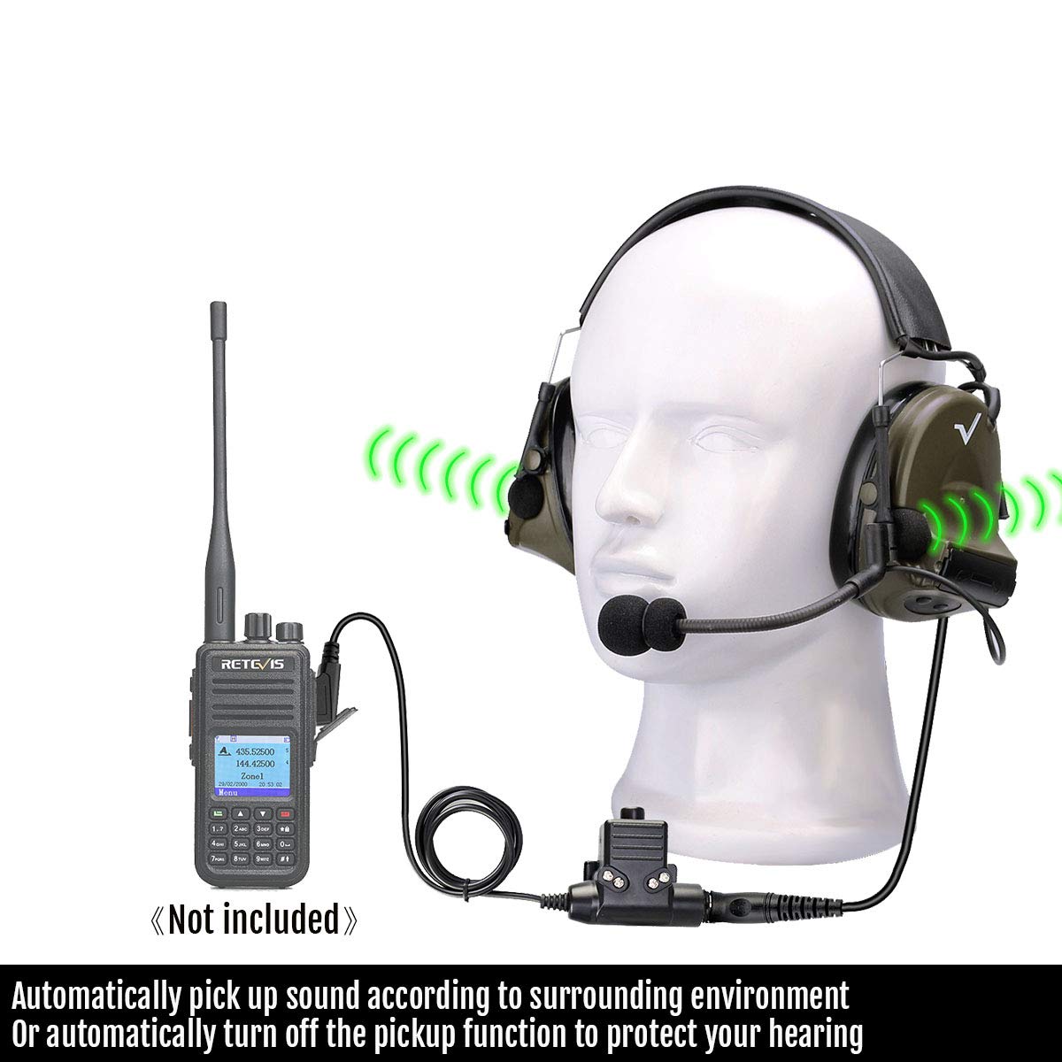 Retevis EHK007 Auriculares Tácticos Airsoft IPX4 Reducción de Ruido 28db Protegen Audición para Motorola 2 Pin