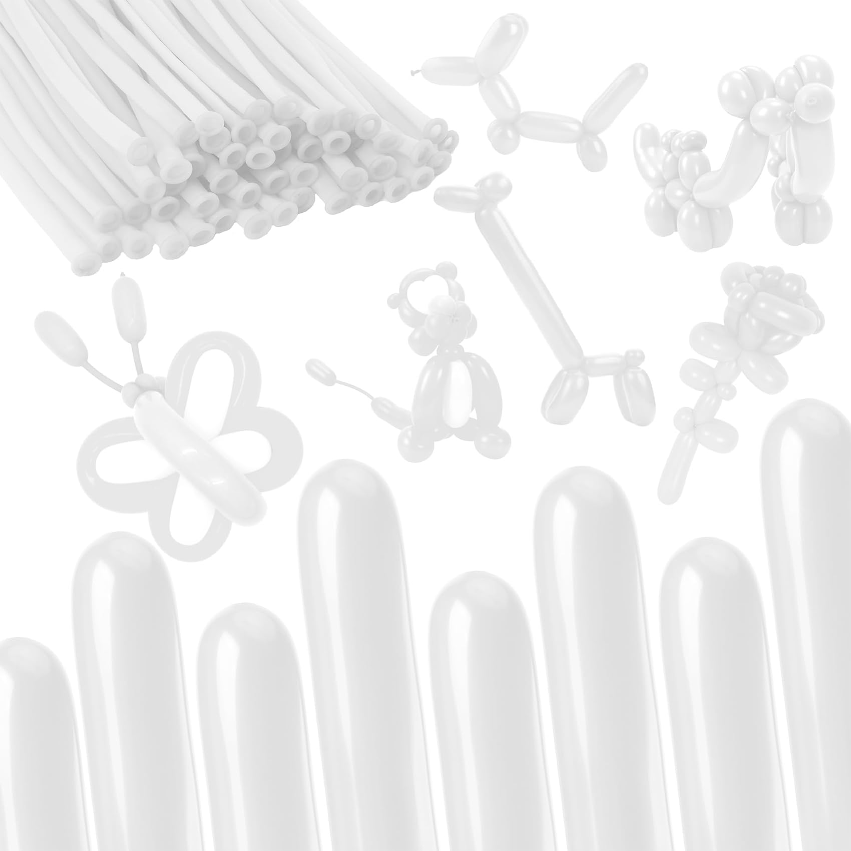White Long Balloons 260 Ties Animal Pastry Balloon Kit for Tying Pack Latex Free Party