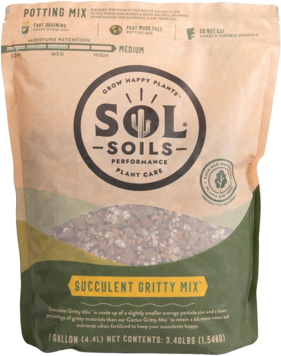 Sol Soils Succulent Gritty Mix 1 Gallon - Fast Draining Peat Moss Free Succulent Soil Potting Mix with Coconut Husk Chips, Perlite & Pumice