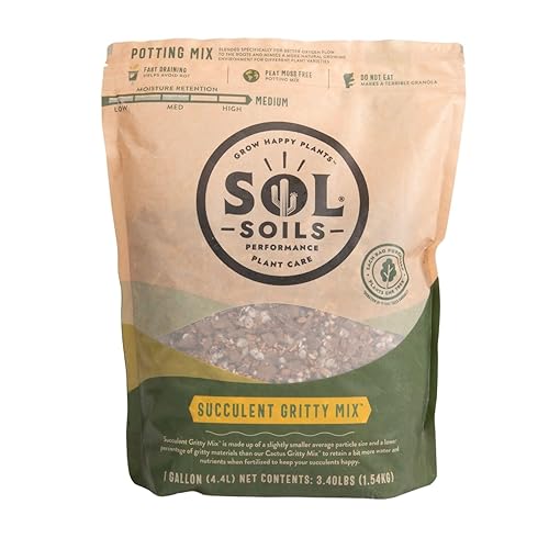 Sol Soils Succulent Gritty Mix 1 Gallon - Fast Draining Peat Moss Free Succulent Soil Potting Mix with Coconut Husk Chips, Perlite & Pumice - Succulent Gritty