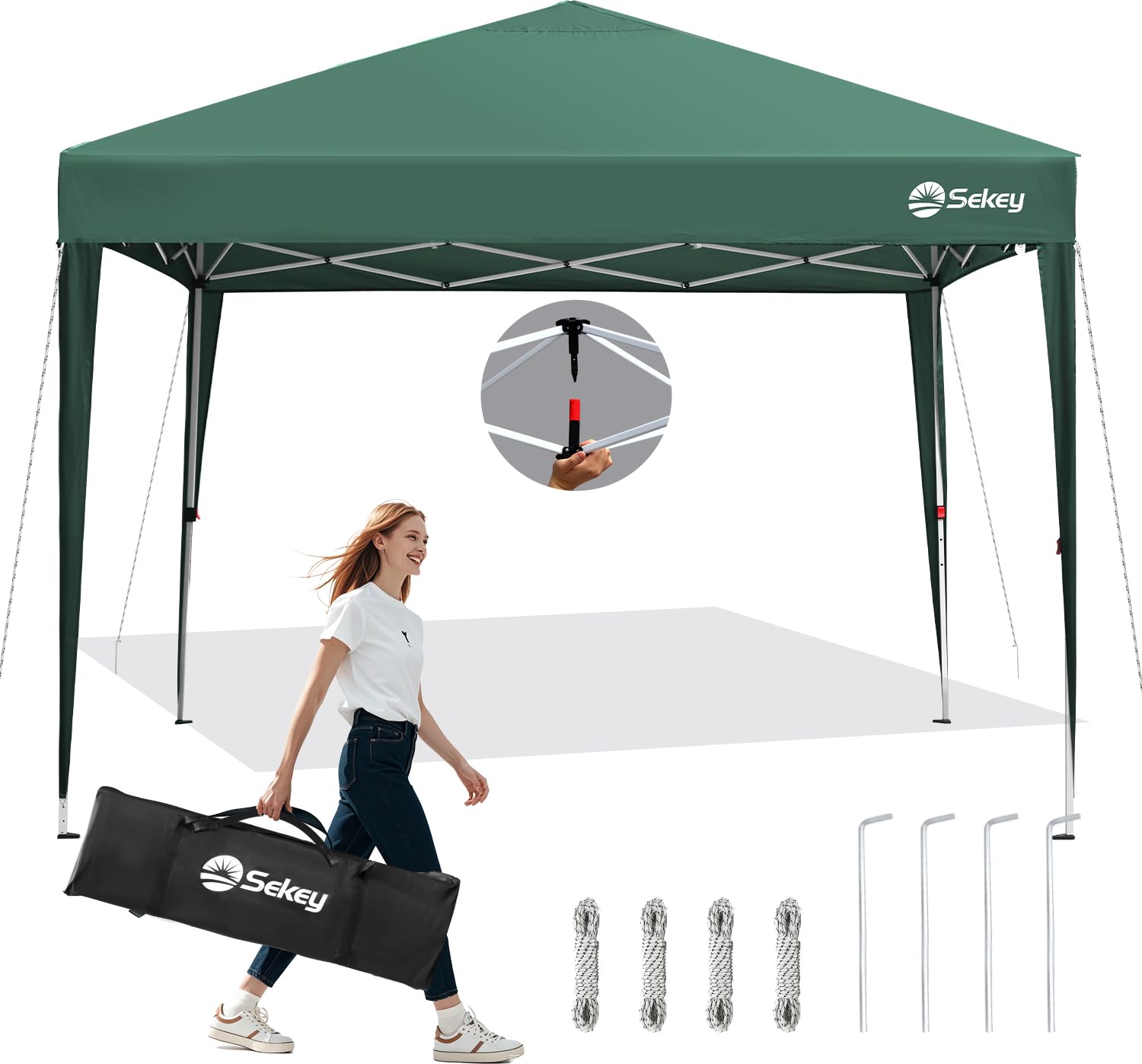 Sekey 3m x 3m One-Touch Pop Up Gazebo with Sides – Instant Setup, Heavy Duty Frame, Waterproof 1000mm, Stable & Windproof, Ideal for Garden, Patio, Parties & Outdoor Events (Green, 3x3 without Sides) — image 1