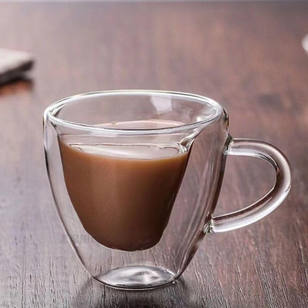Kryształowy kubek do kawy, szklanki filiżanki do kawy / herbaty, 250 ml/380 ml/480 ml, szklany uchwyt, dwuwarstwowy kubek na wodę, szklany kubek do herbaty, przezroczysty (480 ml)