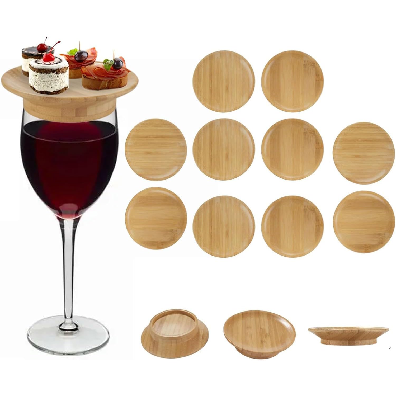 Topper per calici da vino e salumi, in bambù, per antipasti, dessert, casa, ristoranti e bar (10 pezzi)