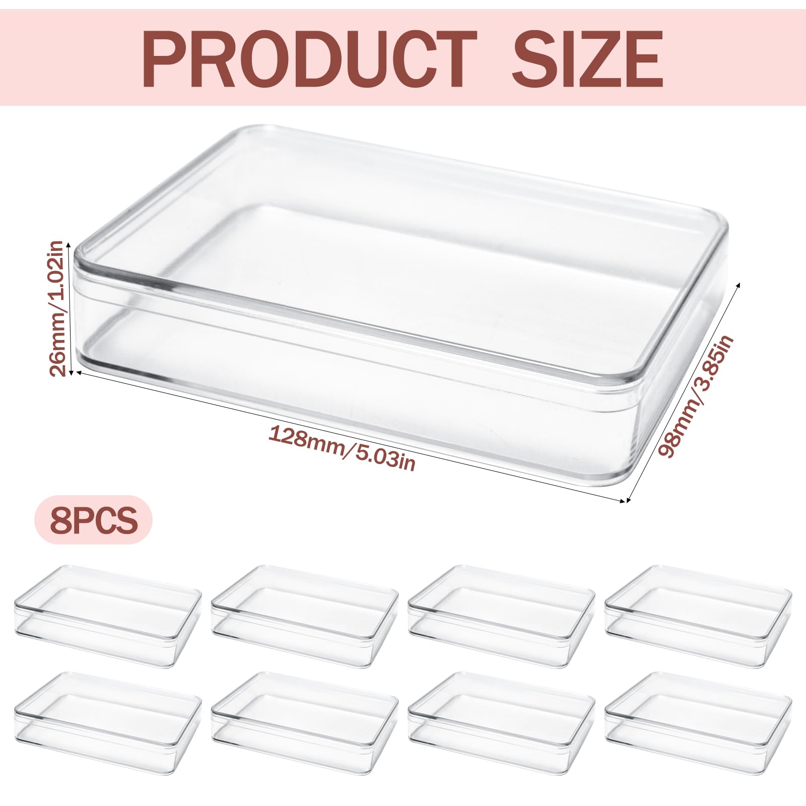 Keboyoe 8pcs Acrylic Display Boxes with Lids 13x10x2.6cm Rectangle Storage Containers Clear Storage Boxes with Lid Acrylic Storage Boxes with Lids for Wedding Treats - Image 2