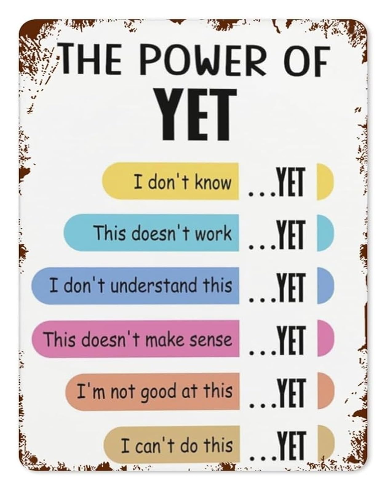 XHAJCSJWGD Inspirational The Power of Yet Metal Sign For Classroom Bulletin Board Wall Decor Growth Mindset Affirmation Teacher Gift Therapist Office Tin Art 8 X 12 inch