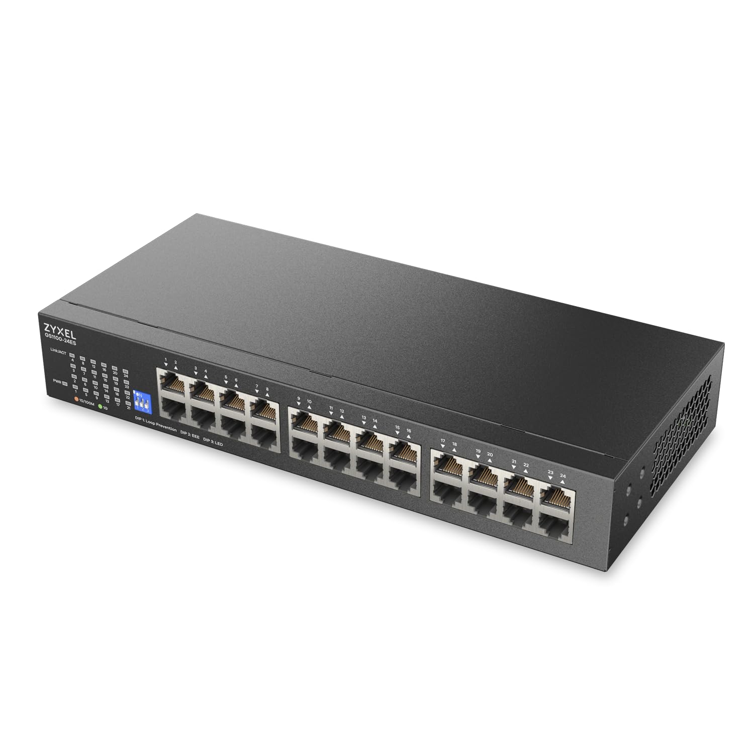 Zyxel Commutateur Réseau 24 Ports | Commutateur Gigabit Ethernet Non Géré | 24 Ports GbE | Dip Commutable | sans Ventilateur | Kits de Montage Mural et en Rack Inclus | GS1100-24ES