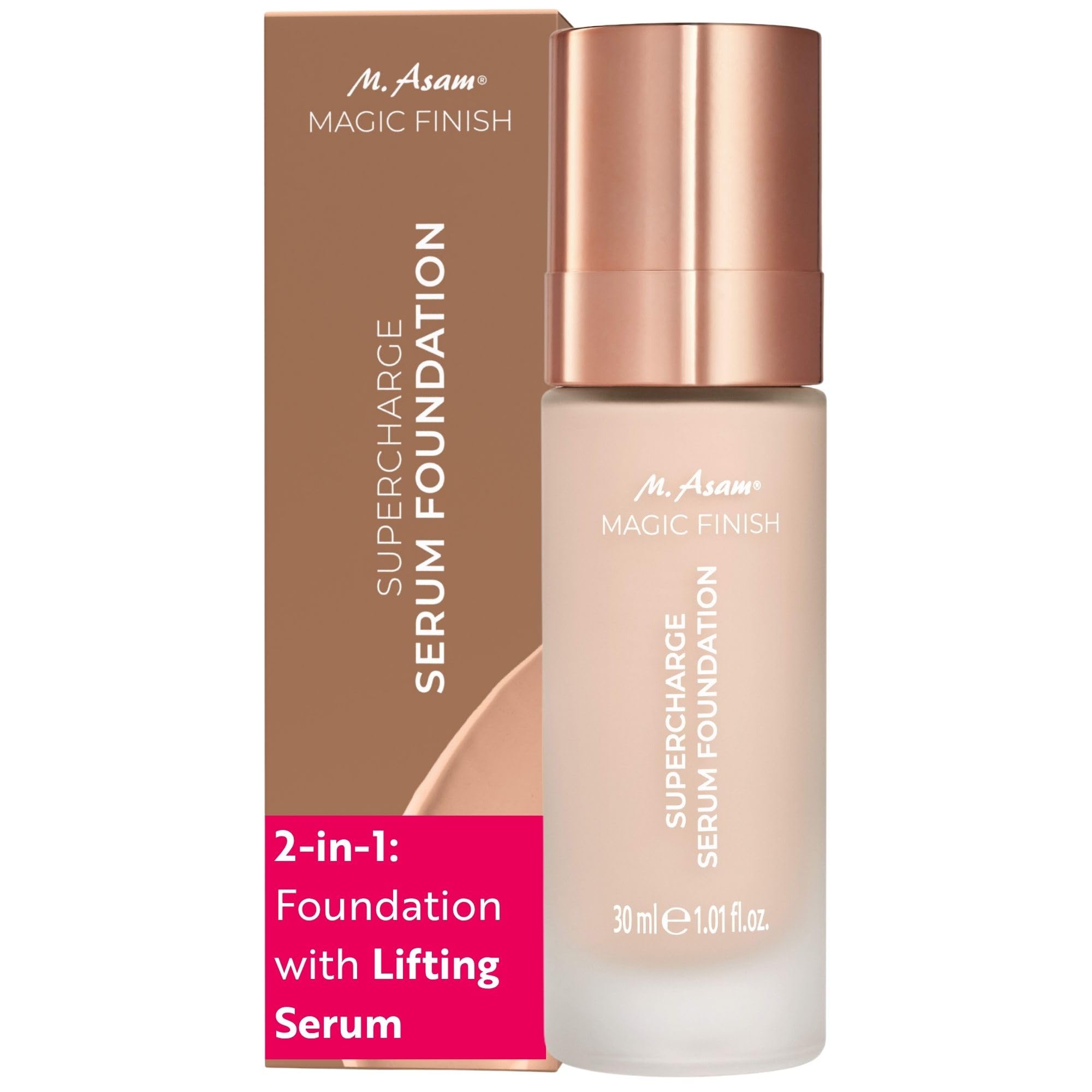 M. Asam Magic Finish Supercharge Siero Fondotinta Rose Fair (1,01 Fl Oz) | Siero viso idratante e rassodante in uno, crema CC anti-età con copertura ottimale e acido ialuronico