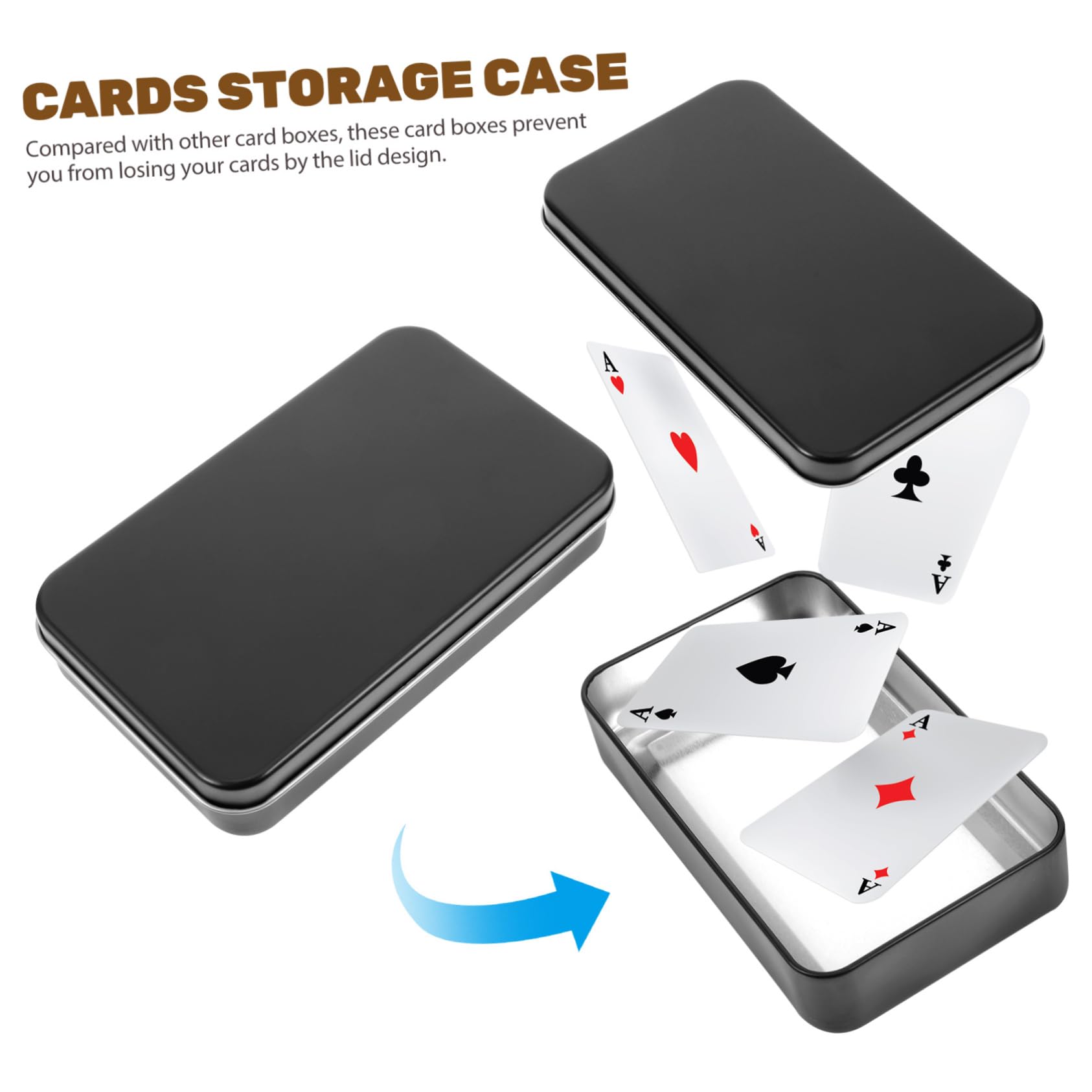 Scatola Porta Carte da Gioco Organizer per Carte e Piccoli Accessori 4 Pezzi in Lamiera Nera Coperchio Design Semplice e Robusto