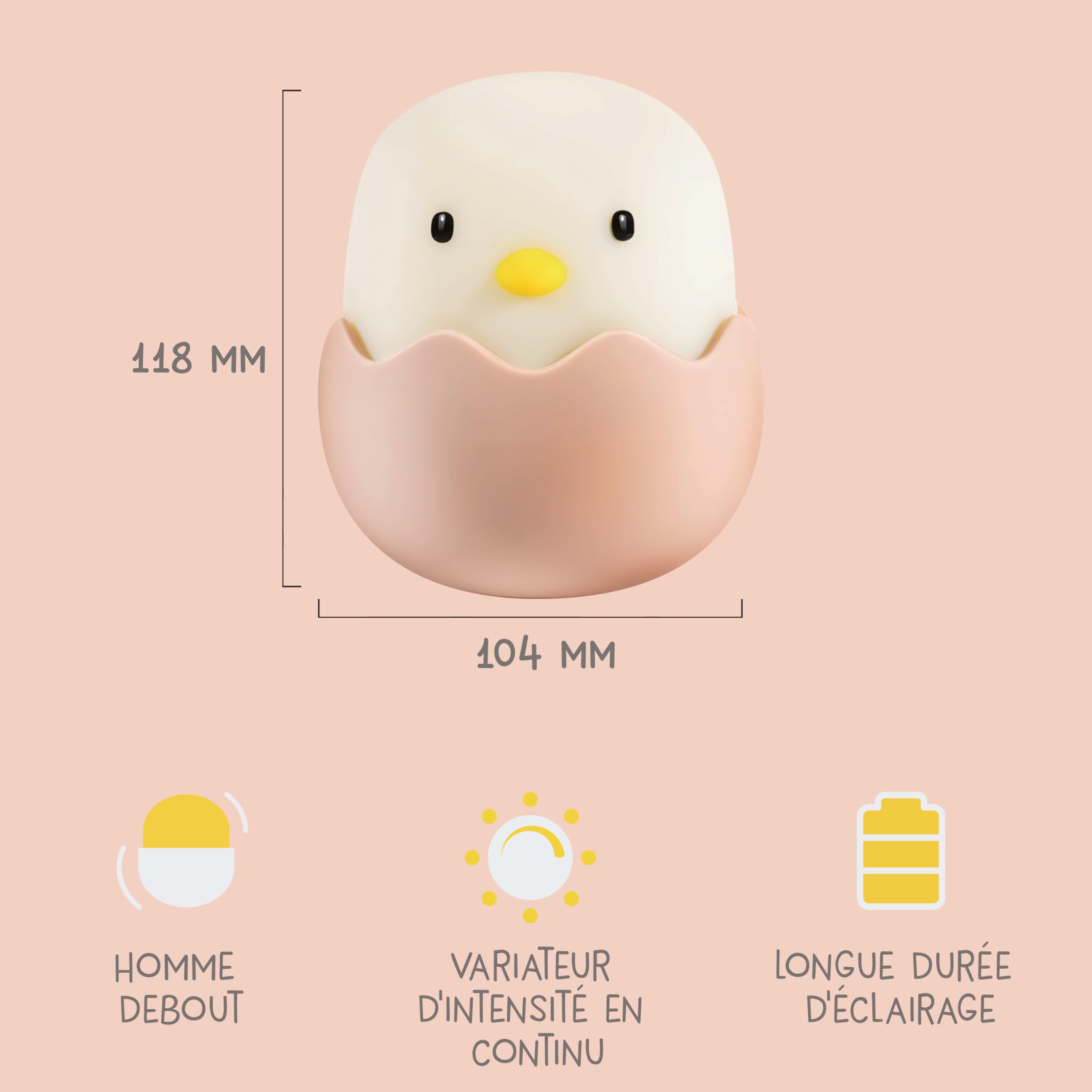 MegaLight Veilleuse LED pour enfants | Veilleuse bébé sans petits éléments ingérables | Lampe d'allaitement tactile à intensité variable | Lampe de nuit rechargeable par USB | Eggy Egg