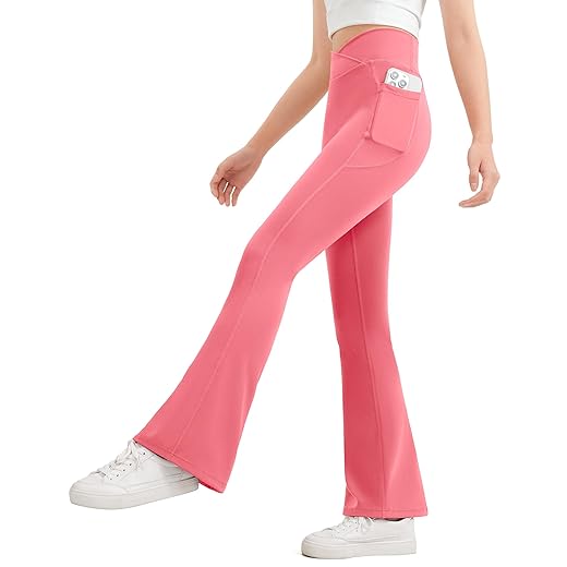 JOCMIC Girls Flare Leggings Kids Bell Bottom High Waisted Dance Yoga Flared Pants