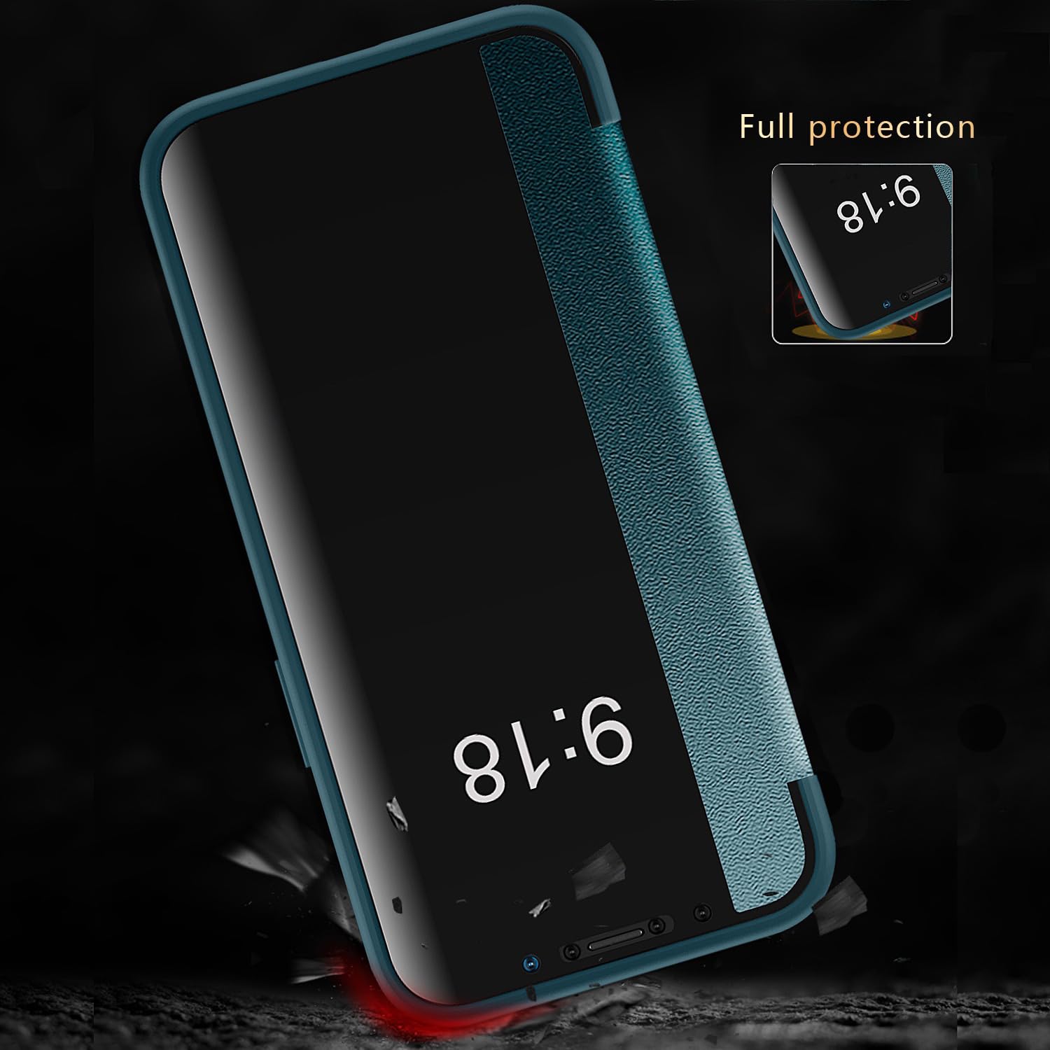 Etui na iPhone 15 Pro Max/15 Plus/15 Pro/15, luksusowe, przezroczyste okno, etui z klapką ze skóry PU, etui na telefon biznesowy, czarne, 15 6,1"