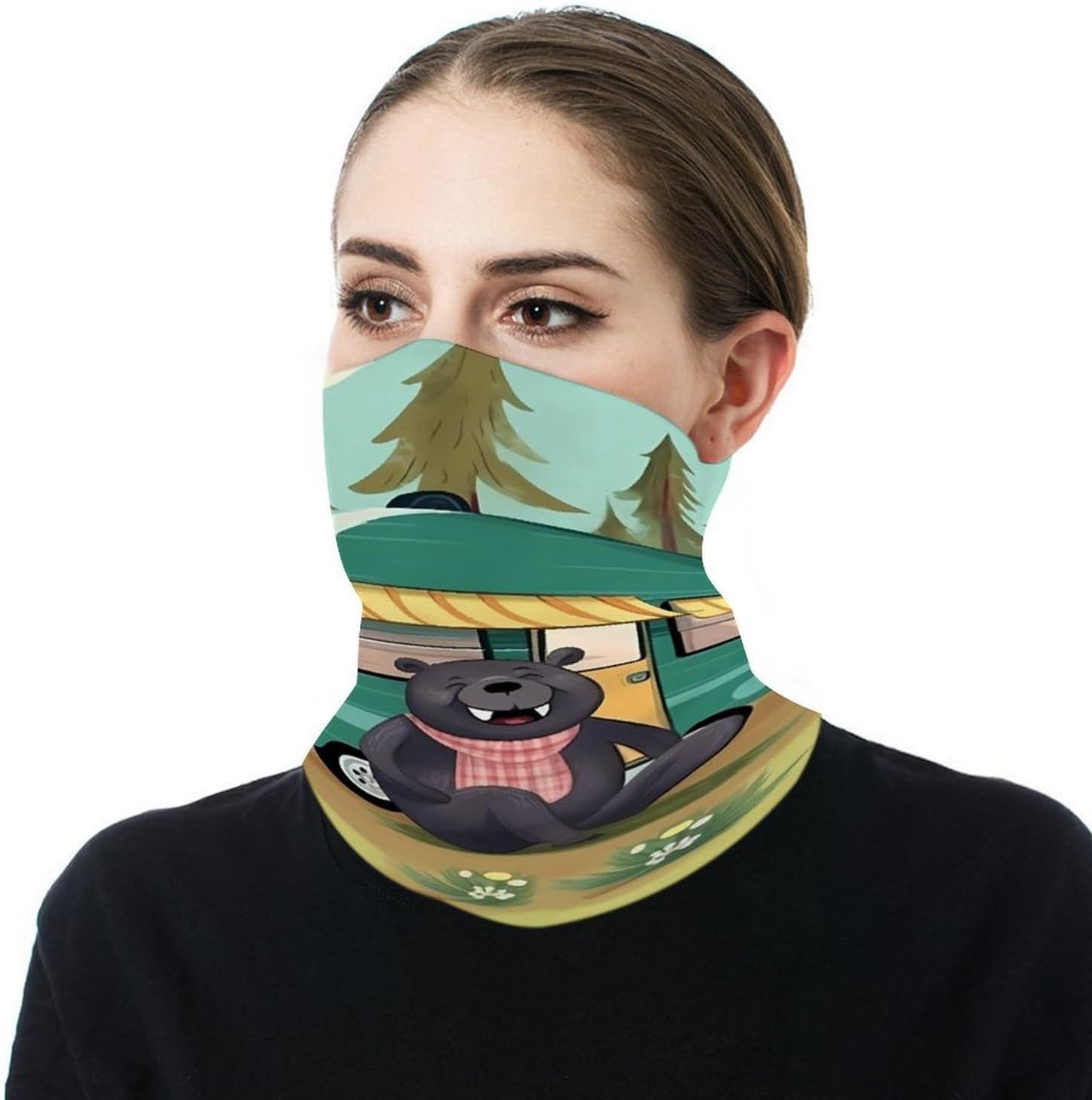 Happy Camper Winter Neck Gaiter Windproof Face Cover Scarf Stylish Warmer Bandana Cloth Soft Face Mask for Men Women Sun Cooling Scarf for Skiing Hiking Cycling