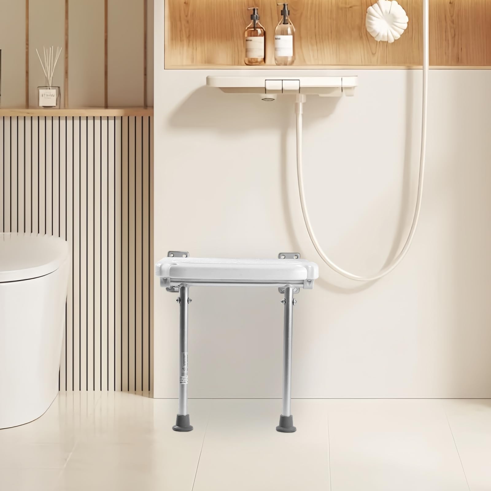 Wandmontage Duschklappsitz Duschhocker für Senioren Klappbar Badestuhl Tragfähigkeit 100 kg Wandklappstuhl für ältere Menschen Behinderte Weiß 40 x 38 x 42 cm