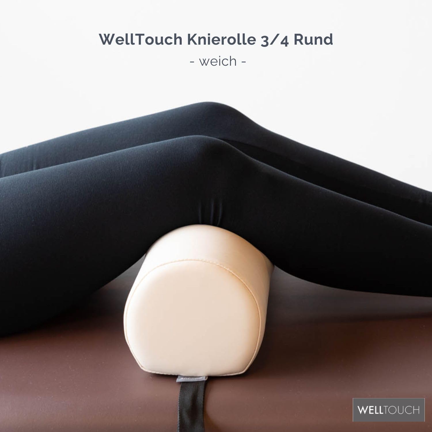 WellTouch Lagerungsrolle 3/4 Rund | Knierolle für Massageliegen | Lagerungskissen für Massage & Therapie | Beinauflage in Größe M: 65 x 14,5 x 13 cm (beige)